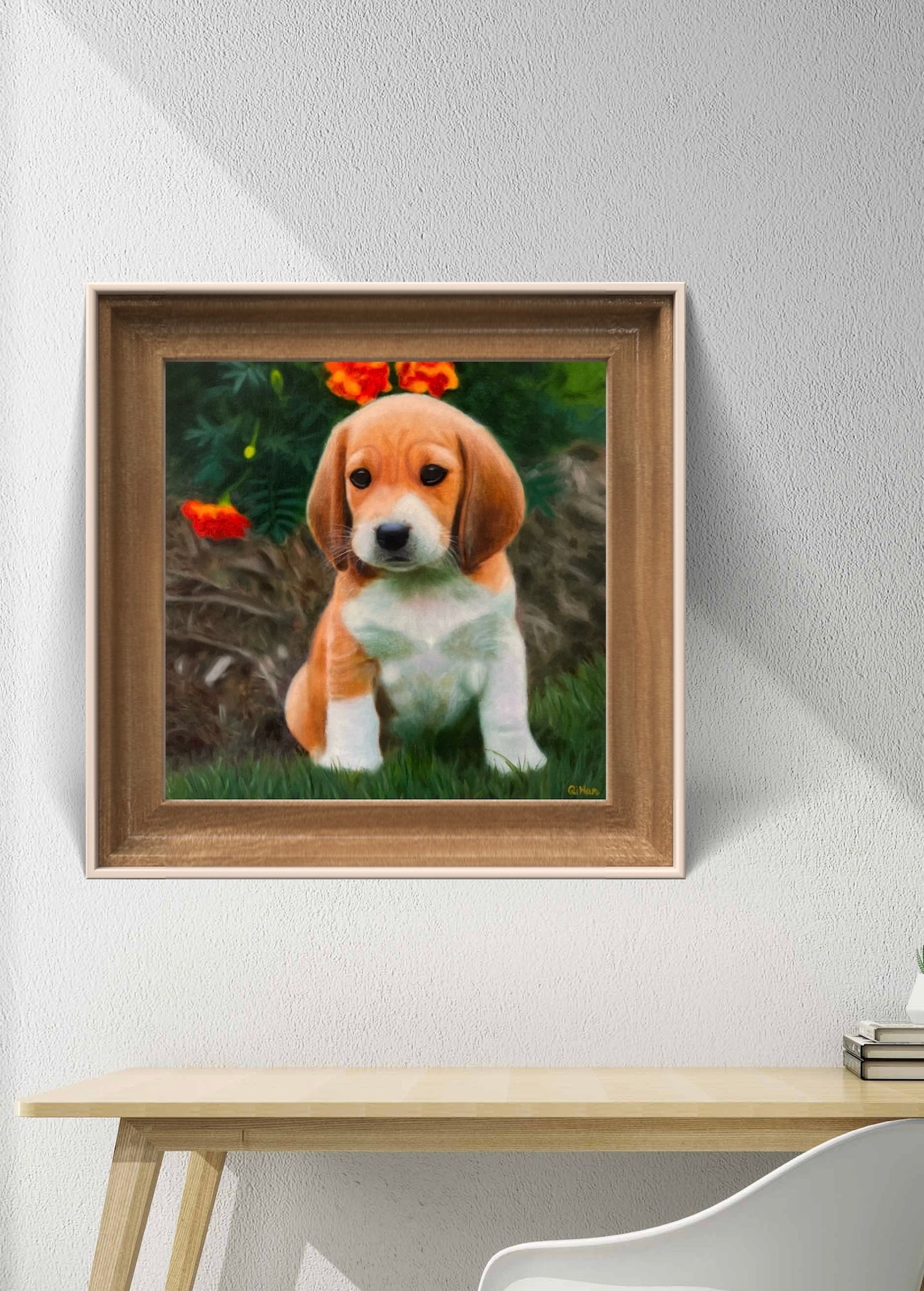 puppy oil painting by Qi Han